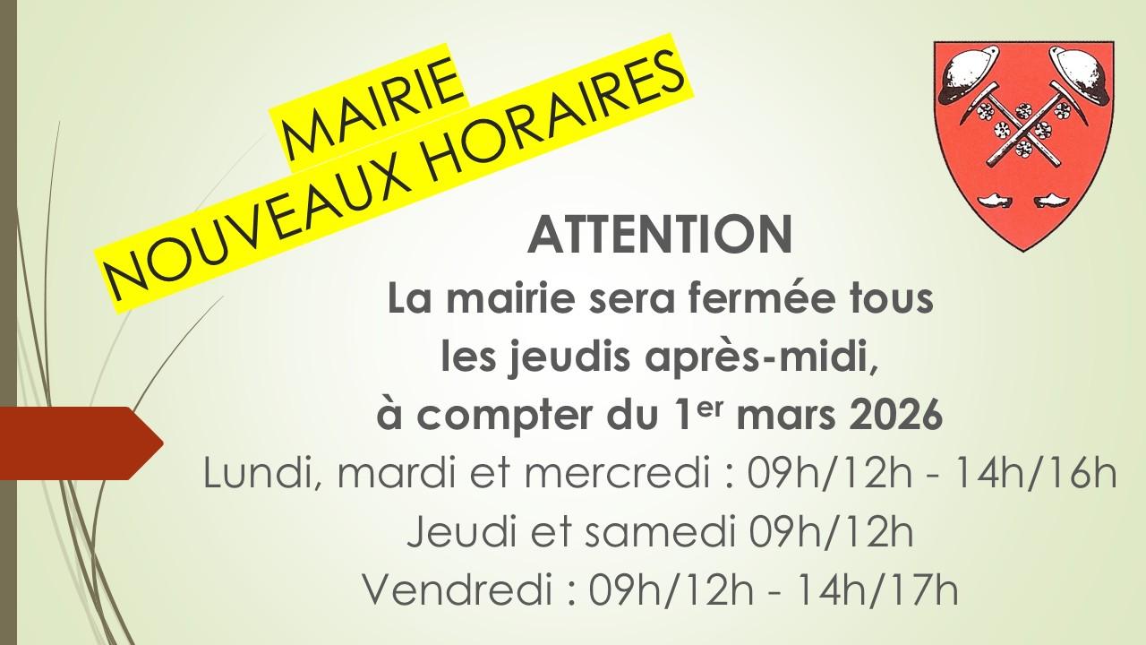 Nouveaux horaires mairie au 01 03 2026